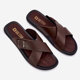 Slippers en cuir masculin avec Big Star RR174077 Broche brun 2