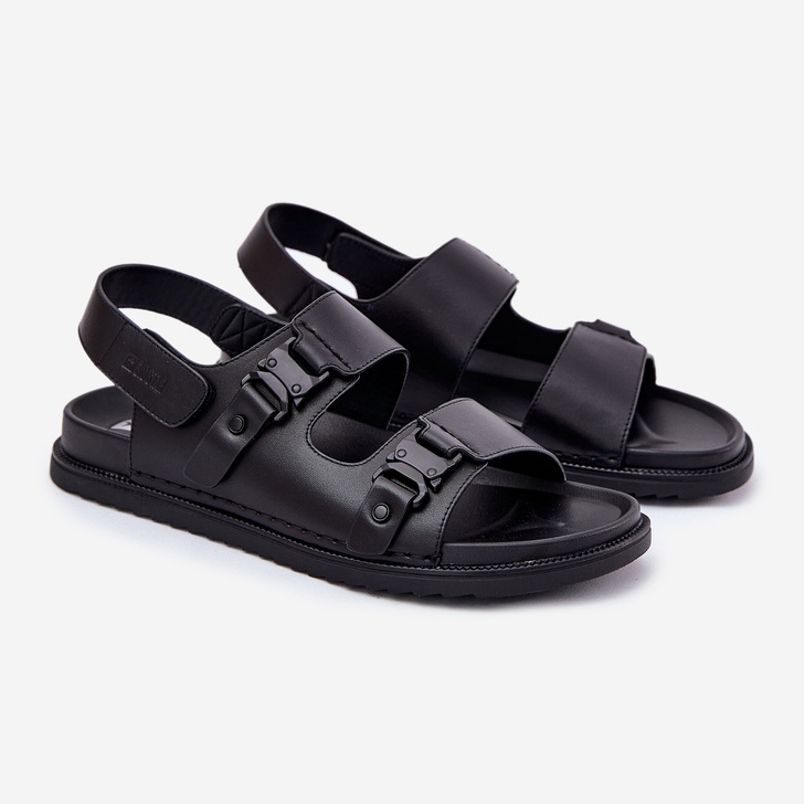 Big Star RR174086 Sandales en cuir masculin noir 1