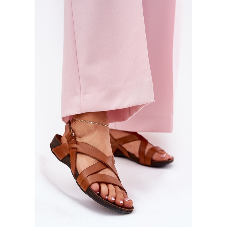 Sandales en cuir plat Zazoo 40032 Brown brun 2