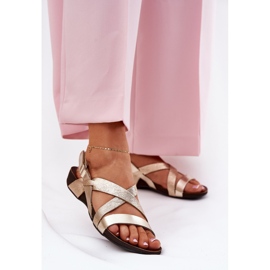 Sandales en cuir plat Zazoo 40032 Gold doré 2