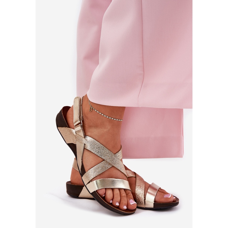 Sandales en cuir plat Zazoo 40032 Gold doré 1