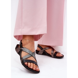 Sandales pour femmes en cuir plat Zazoo 40032 noir 2