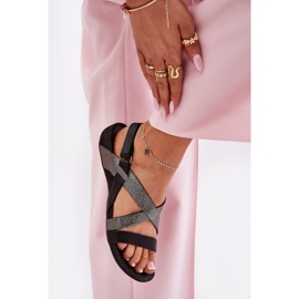 Sandales pour femmes en cuir plat Zazoo 40032 noir le noir 5