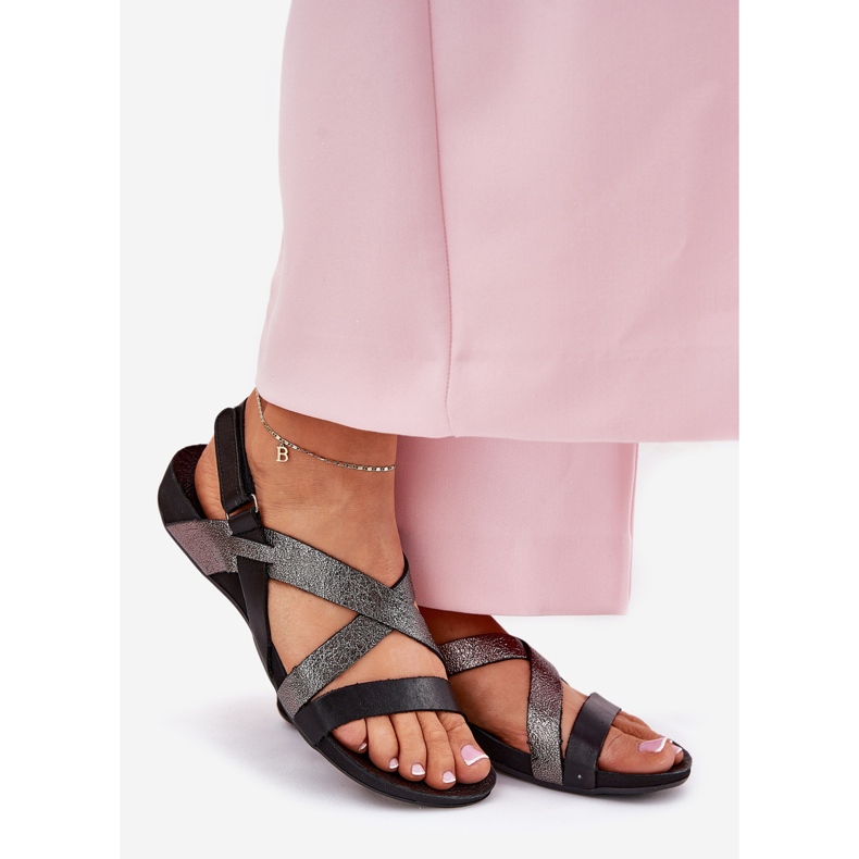 Sandales pour femmes en cuir plat Zazoo 40032 noir 1