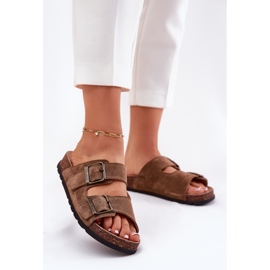 Les tongs en daim avec la boucle féminine Panto Fino RR267024 brun 2