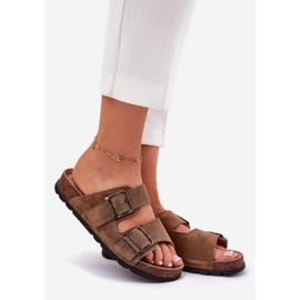 Les tongs en daim avec la boucle féminine Panto Fino RR267024 brun 1