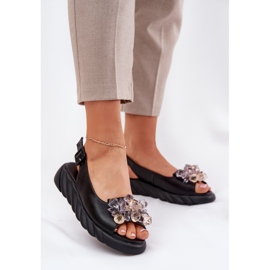 Sandales en cuir féminin avec artiker 54c1628 cristaux noirs le noir 2