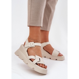 Sandales en cuir pour femmes pour l'ancien artiker 54C1624 beige 2