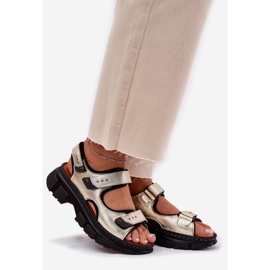 Sandales en cuir féminin avec velcro artiker 56c0469 pln doré 1