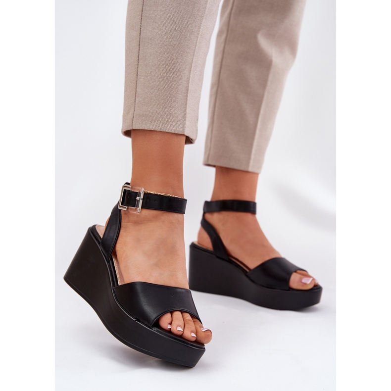 Sandales noires à semelles compensées pour femmes le noir 2