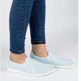 Olivier Barefoot Femme's Minimalist Openwork Cuir Shoes Slip -in bleu 1