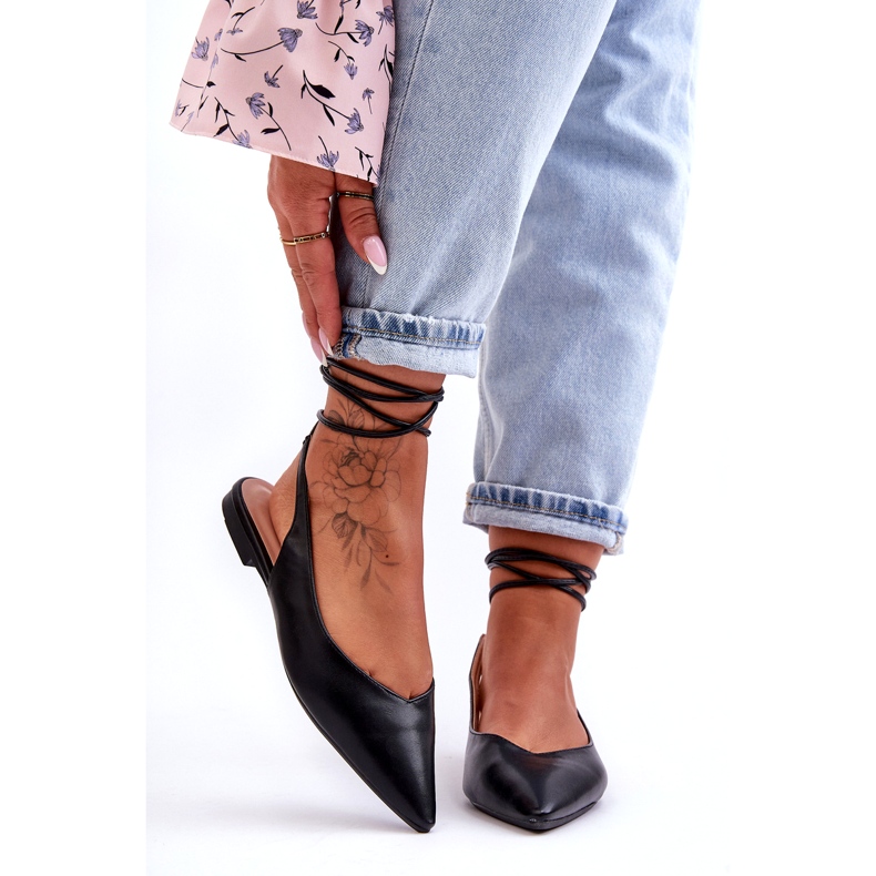 Ballerines liées aux femmes Sandales noires 5