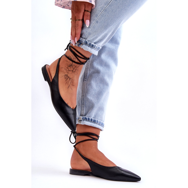 Ballerines liées aux femmes Sandales noires 2