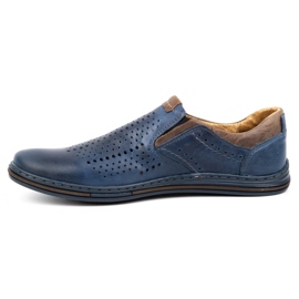Polbut Chaussures homme été cuir 401L bleu marine avec marron 1