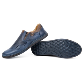 Polbut Chaussures homme été cuir 401L bleu marine avec marron 2