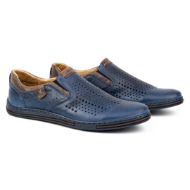 Polbut Chaussures homme été cuir 401L bleu marine avec marron 3