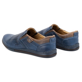Polbut Chaussures homme été cuir 401L bleu marine avec marron 5