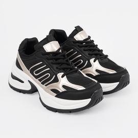 Baskets pour femmes noires avec inserts dorés le noir 2