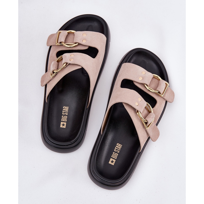 Les tongs en daim pour femmes avec des pinces décoratives Big Star RR274659 Pinces rose clair 2