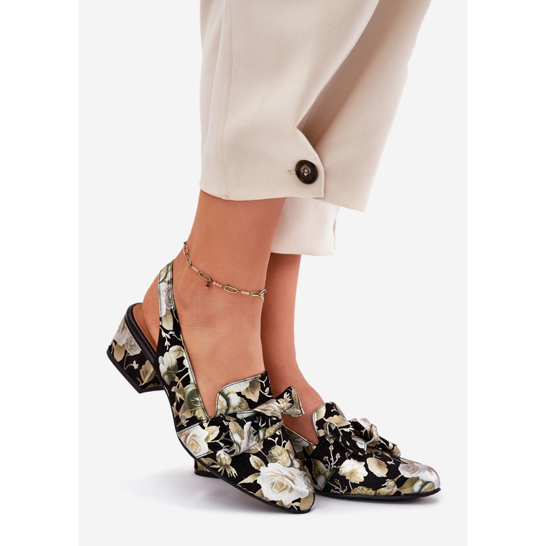 Maciejka Pompes en cuir fleur avec un nœud n6539-44 noir 1
