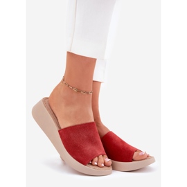 Les tongs en daim féminins sur la cale Panto Fino RR267040 rouge 1