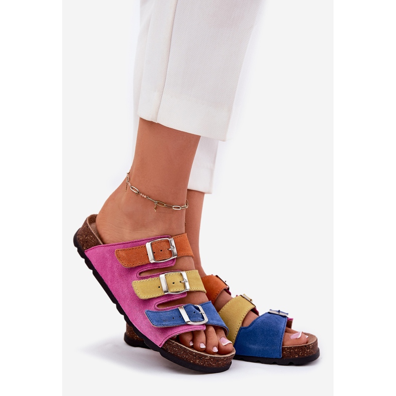 Les tongs en daim féminins avec Panto Fino RR267033 boucles fuchsia rose 1