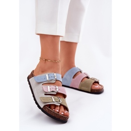 Les tongs en daim féminins avec Panto Fino RR267034 Boucles bleues 1