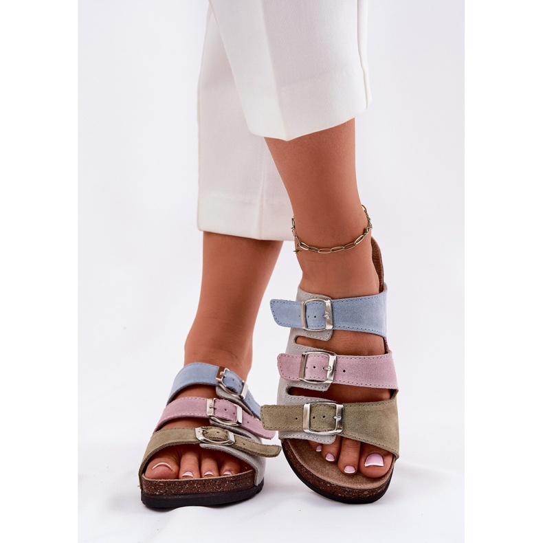 Les tongs en daim féminins avec Panto Fino RR267034 Boucles bleues 2