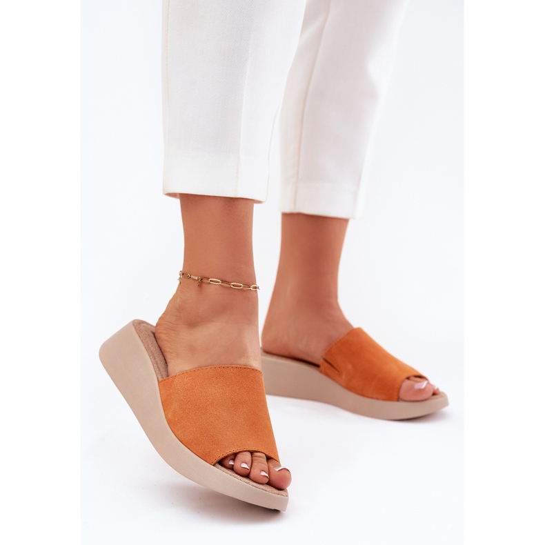 Les tongs en daim féminins sur la cale Panto Fino RR267039 orange 2