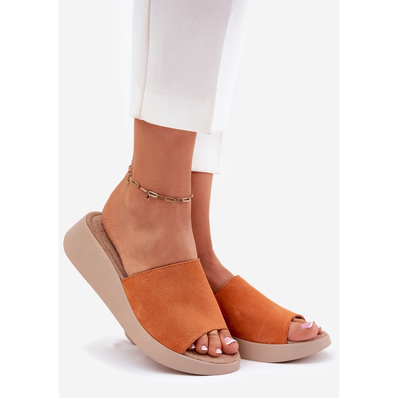 Les tongs en daim féminins sur la cale Panto Fino RR267039 orange 1