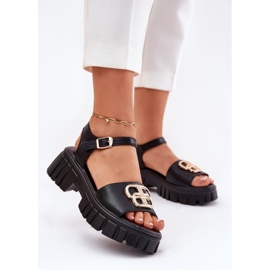 Vinceza Sandales en cuir pour femmes avec un détail doré Vincez 79541 noir 2