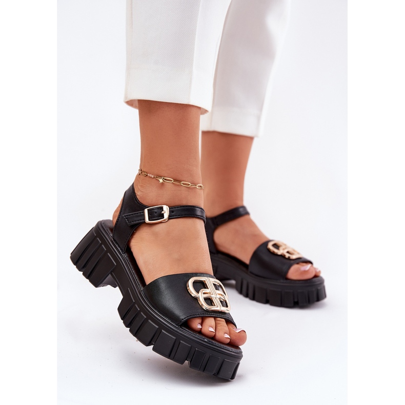 Vinceza Sandales en cuir pour femmes avec un détail doré Vincez 79541 noir 2