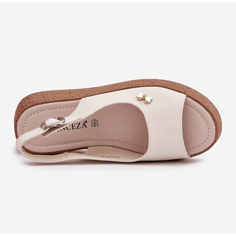 Sandales en cuir féminin sur le coin beige Vinceza 41476 2