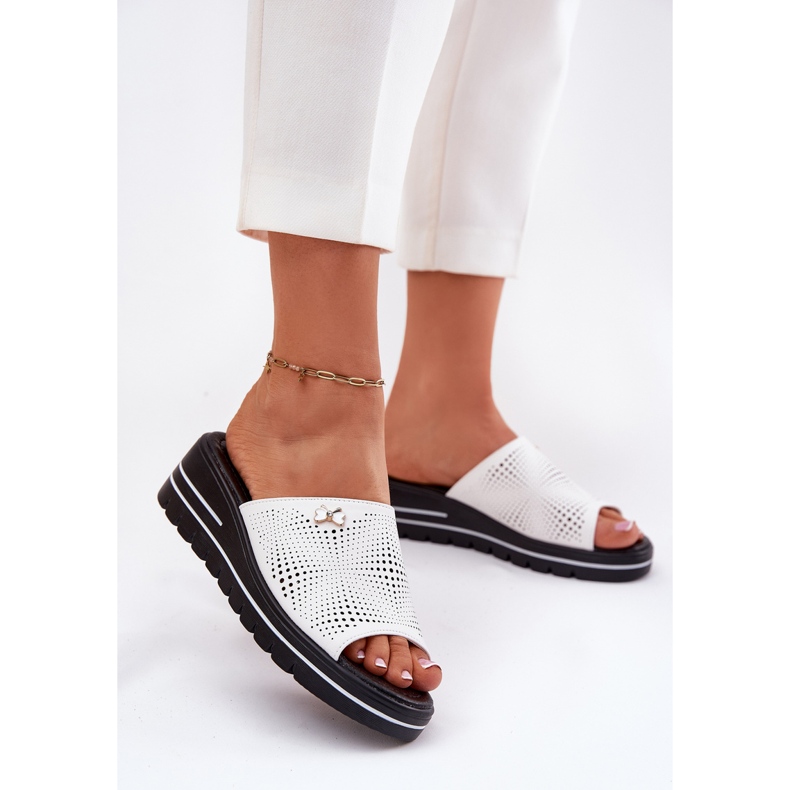 Les tongs en cuir des femmes Vinceza 41477 blanc 2