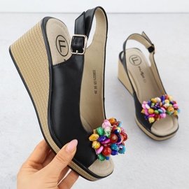 Sandales de coin en cuir avec perles colorées Black Filippo DS6021 noir 1