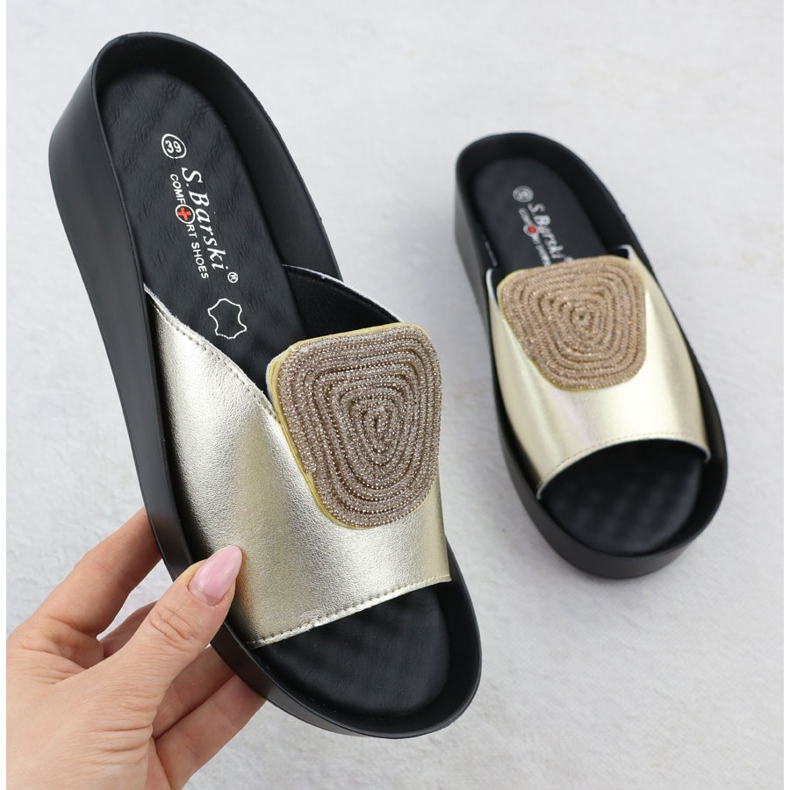 S.Barski Résumé du cuir des femmes Souet été avec Zirconi Złote S. Barski KV51-028 d'or 1 S.Barski Résumé du cuir des femmes Souet été avec Zirconi Złote S. Barski KV51-028 d'or 1