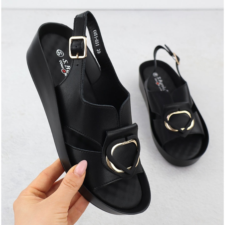 S.Barski Sandales en cuir pour femmes sur des quartiers Czarne S. Barski KV51-031 le noir 1