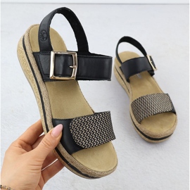 Sandales en cuir féminine sur cale Velcro Rieker V0951 noir 1