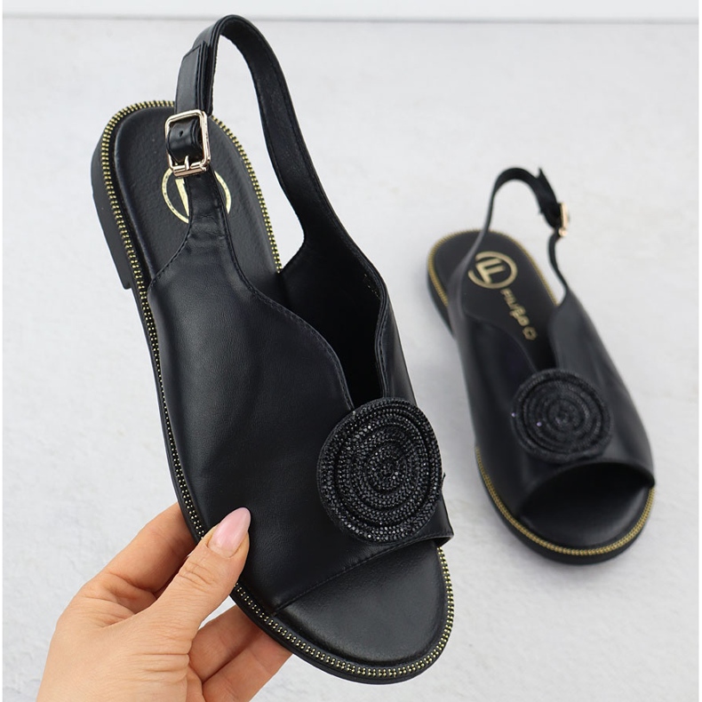 Sandales pour femmes plates avec des zircons Filippo noirs Filippo DS6229 1