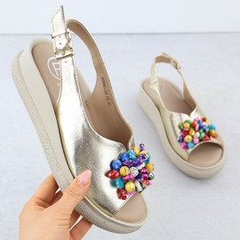 Sandales en cuir pour femmes avec perles métalliques Golden Filippo DS6983 d'or 1