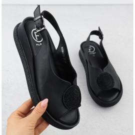 Sandales féminines en cuir avec des zircons Black Filippo DS6984 le noir 1