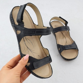 Sandales confortables pour femmes en cuir pour Velcro Black Helios 205-011 noir 1
