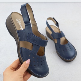 Helios Sandales féminines confortables en cuir pleine d'hélios bleu marine 150.041 1