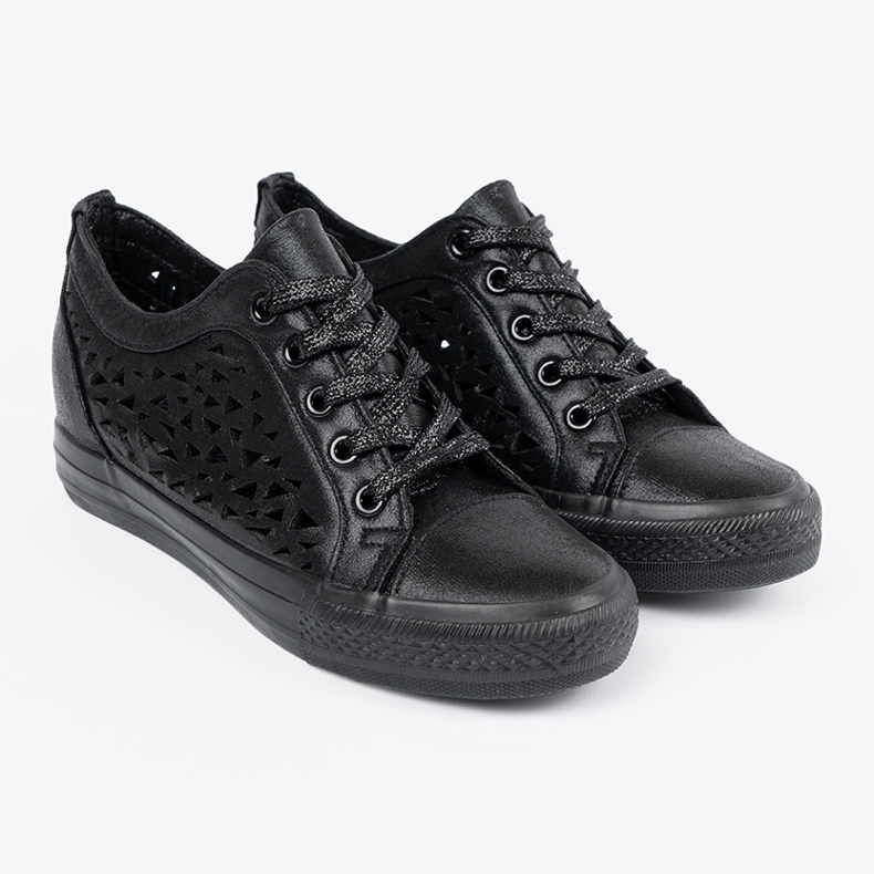 Shelvt Sneakers des coins féminins ouverts le noir 2 Shelvt Sneakers des coins féminins ouverts le noir 2