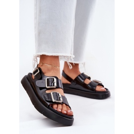 Sandales féminines laquées en cuir avec Big Star RR2746662 Boucles noires le noir 2