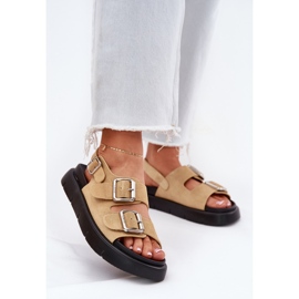 Sandales en daim féminin avec Big Star RR274665 Boucles beige 2