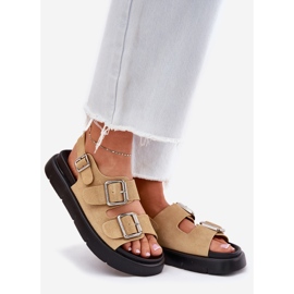 Sandales en daim féminin avec Big Star RR274665 Boucles beige 1