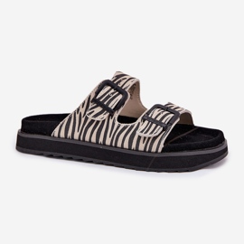 Les tongs en daim féminins avec D.Franklin DFSH405002 Boucles de zèbre beige 1