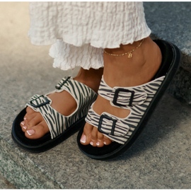 Les tongs en daim féminins avec D.Franklin DFSH405002 Boucles de zèbre beige 6