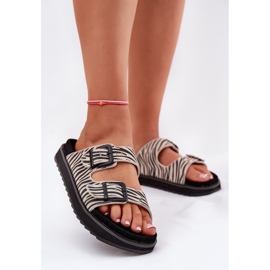 Les tongs en daim féminins avec D.Franklin DFSH405002 Boucles de zèbre beige 3